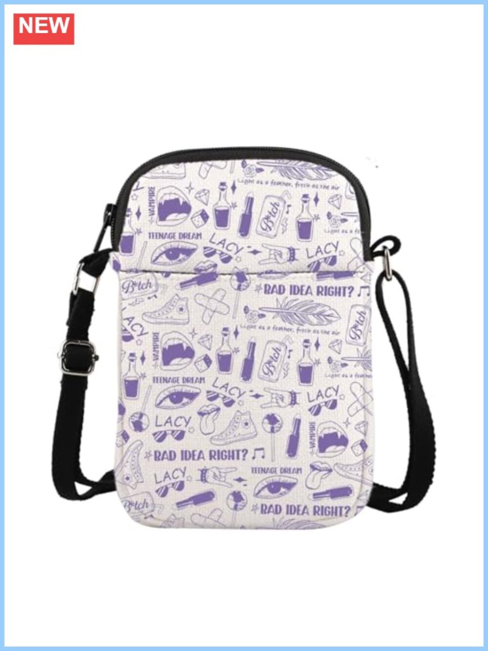 Canvas Print Crossbody Bag with Zipper, Compact Travel Pouch for Phone &